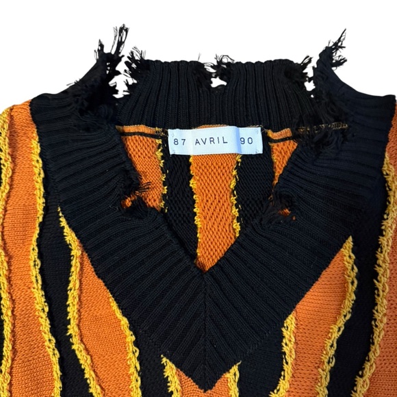 AVRIL 8790 Black and Orange Striped Sweatervest Size Medium - Picture 4 of 5
